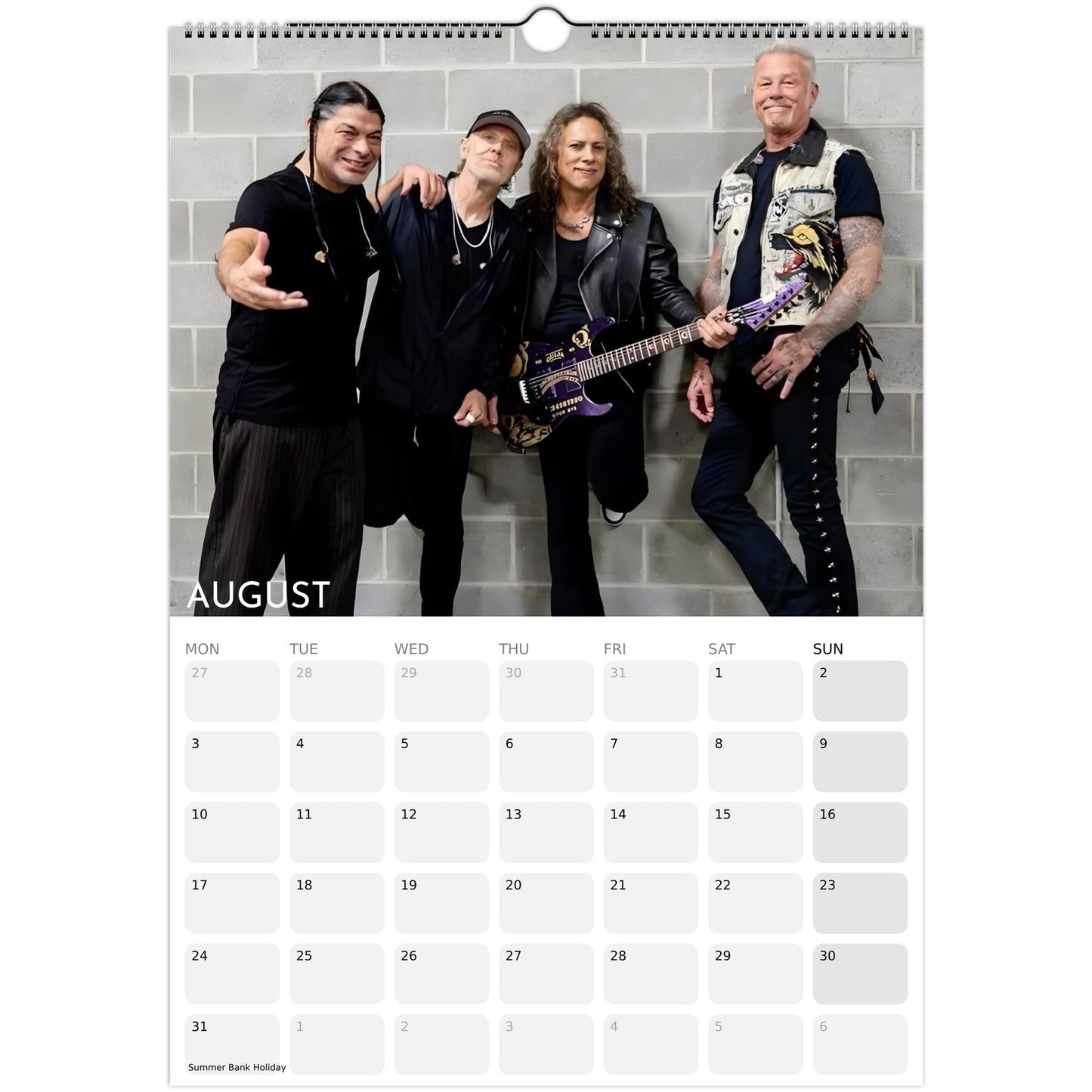 Metallica 2026 A3 wall calendar August