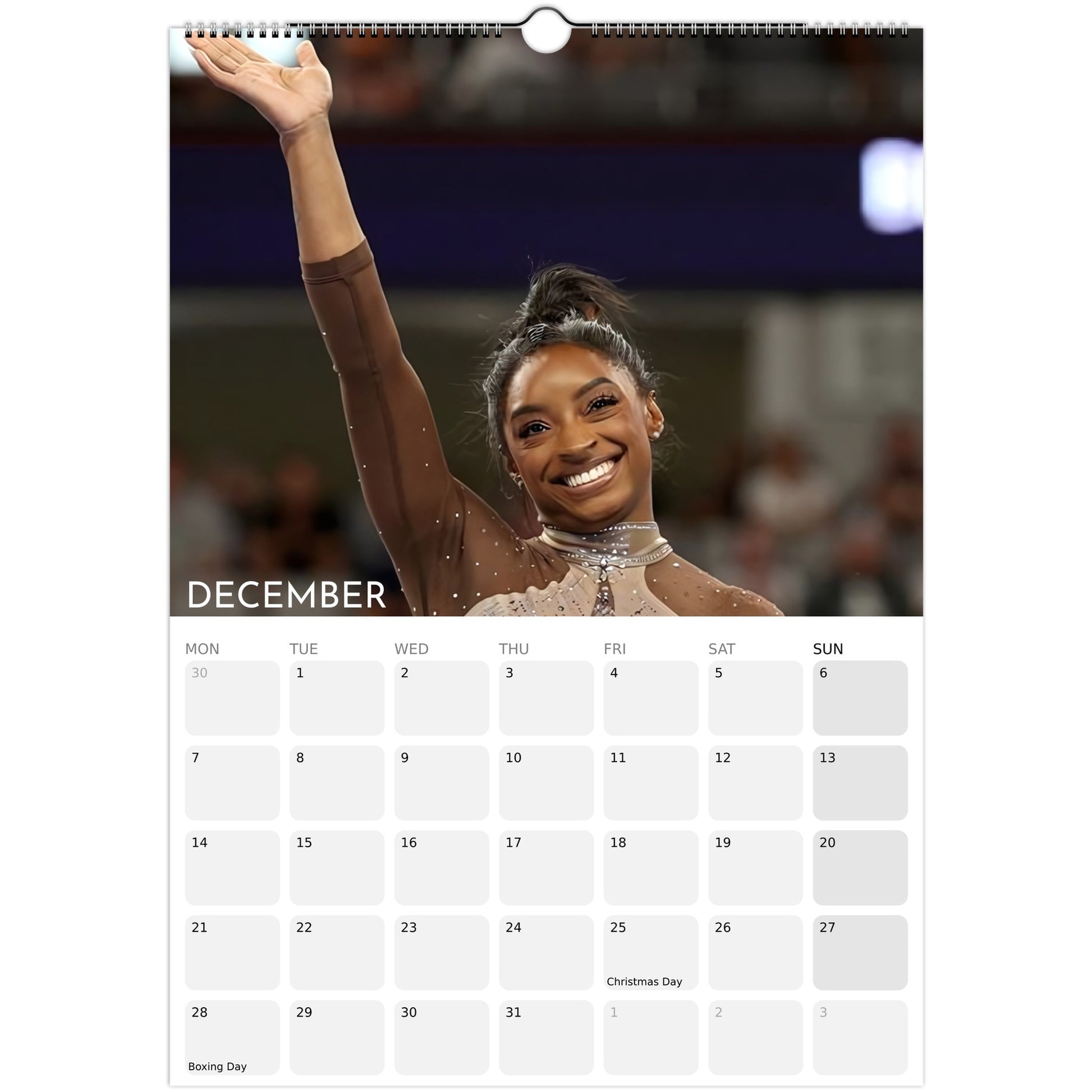 Simone Biles 2026 A3 wall calendar December
