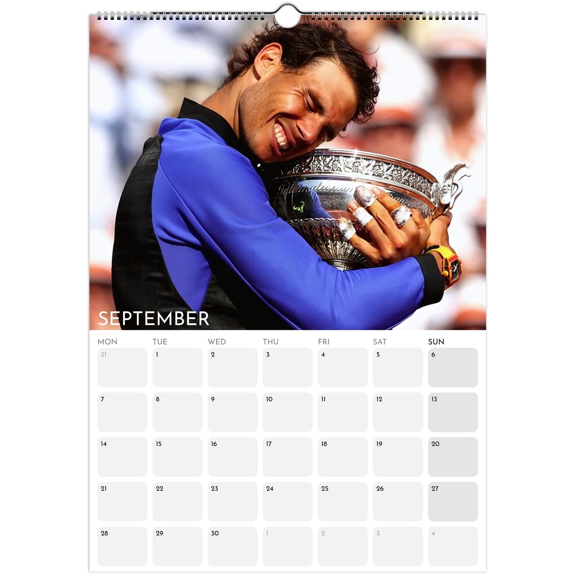 Rafael Nadal 2026 A3 wall calendar September