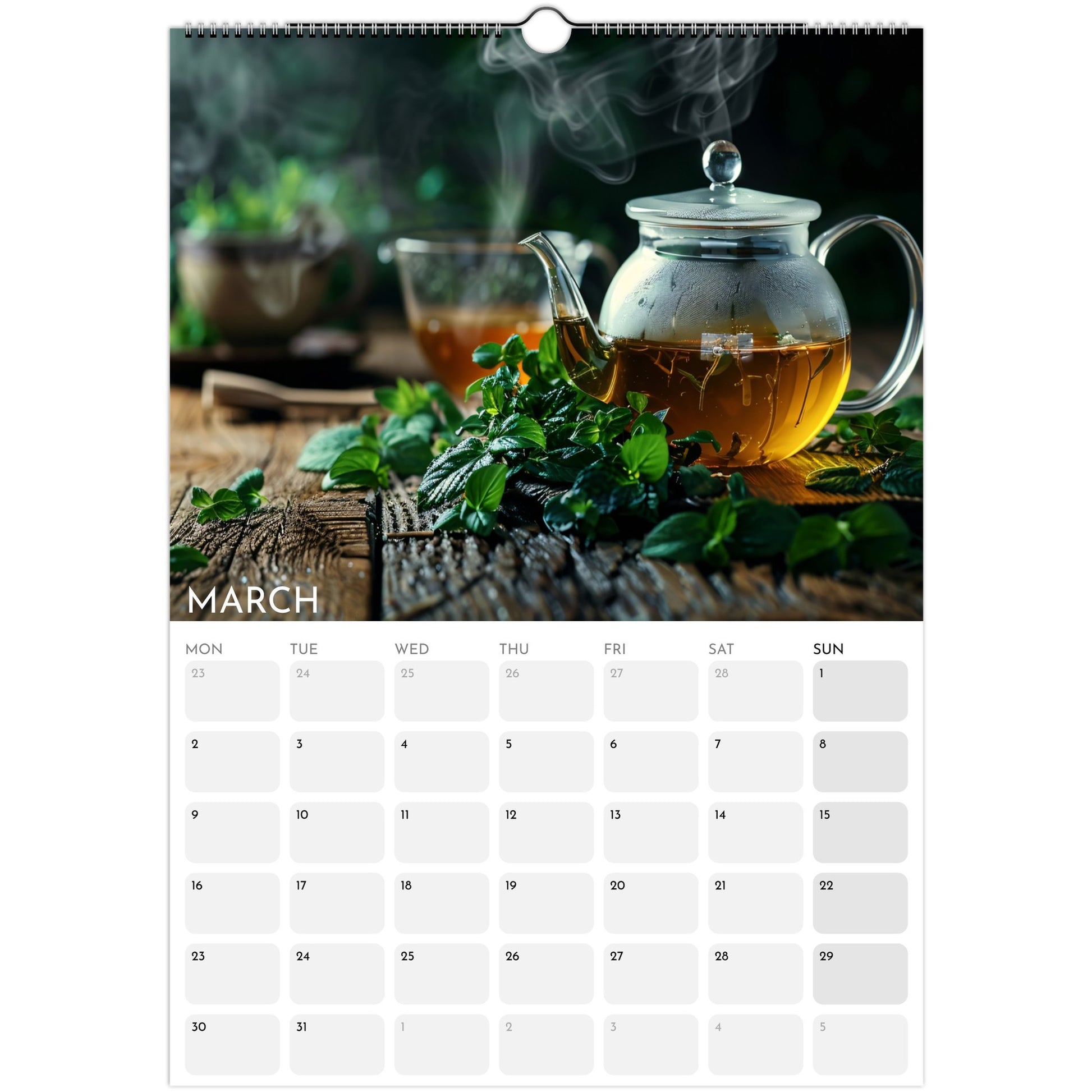 Tea Lovers 2026 A3 wall calendar March