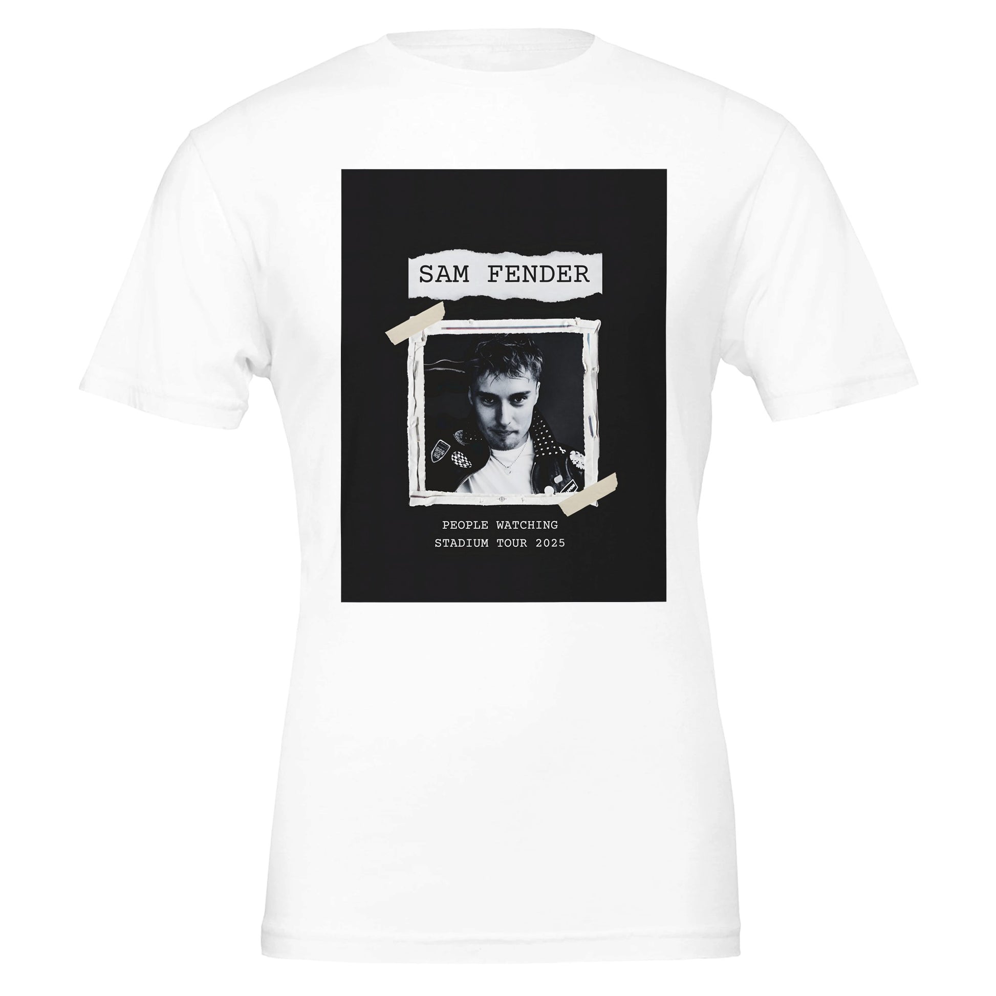 Black or white Sam Fender tour 2025 shirt for fans