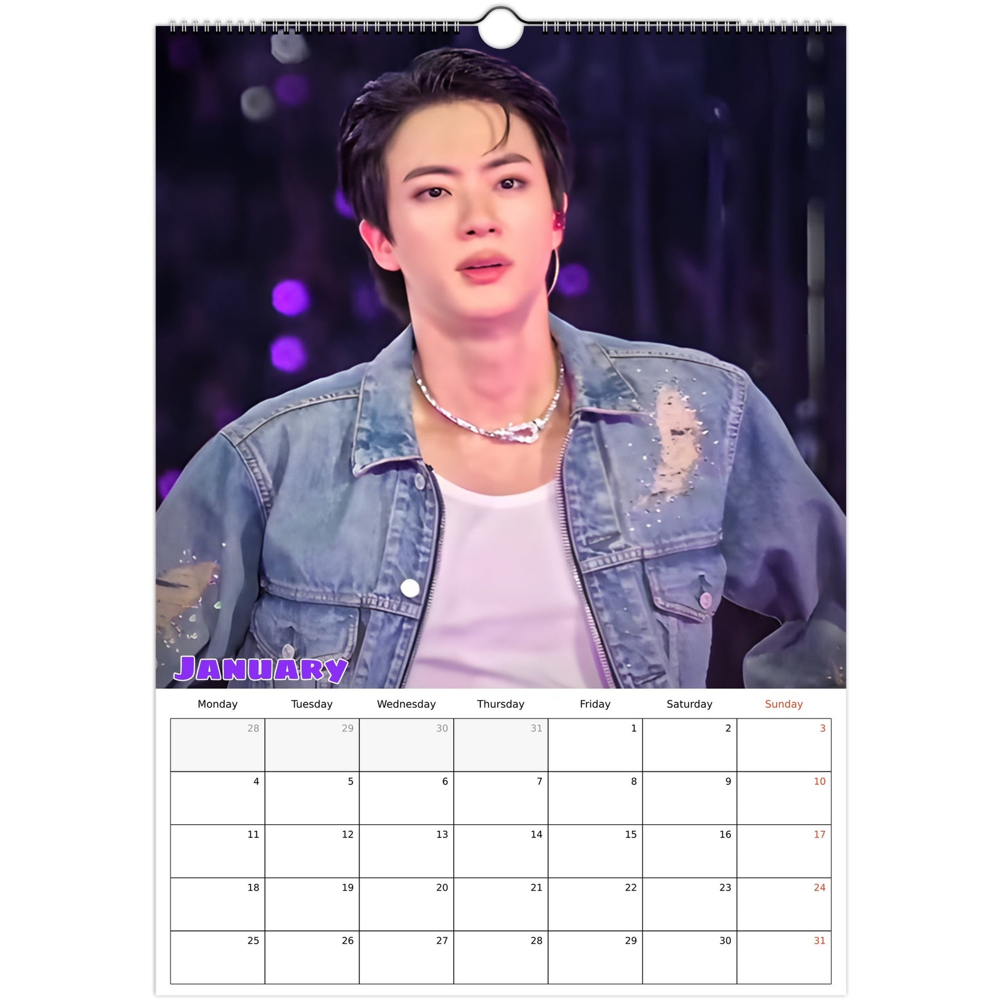 BTS Jin Calendar 2027 January page