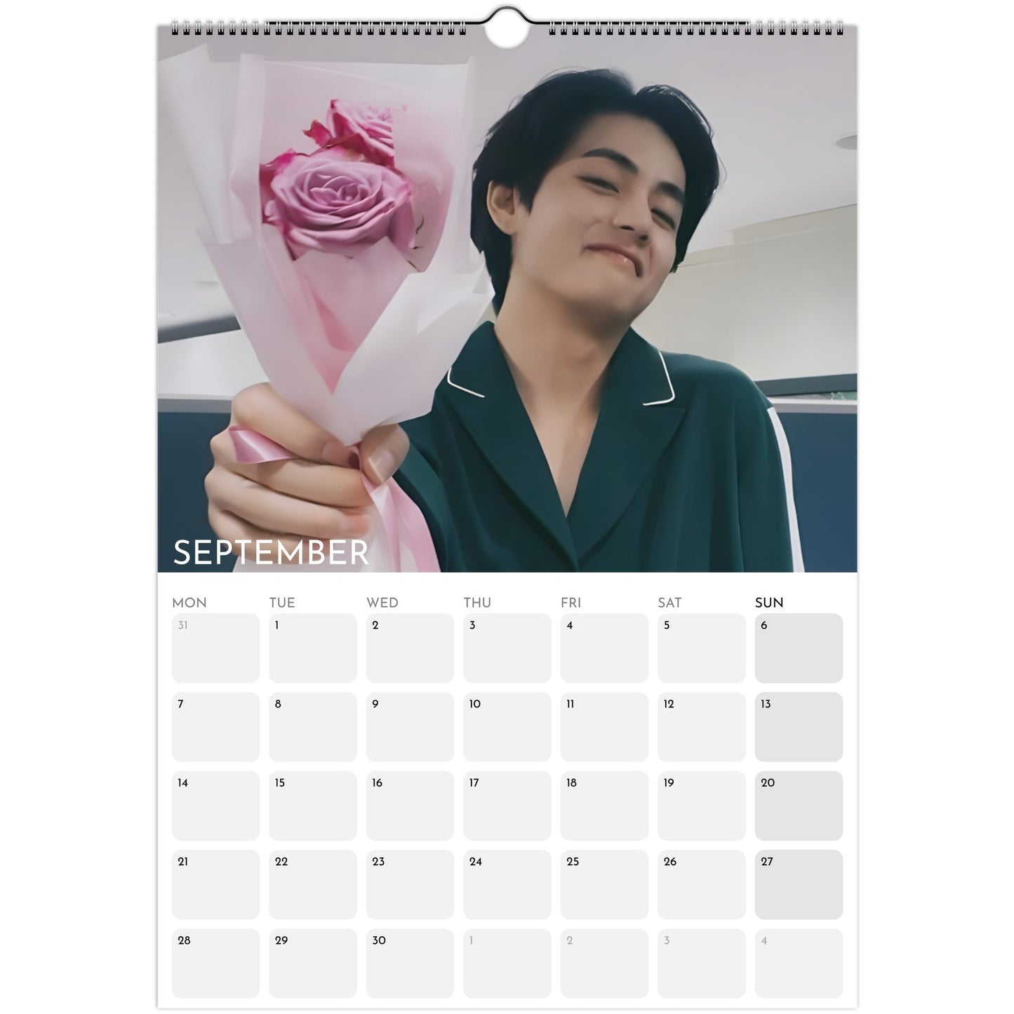BTS Taehyung V 2026 A3 boyfriend‑style wall calendar September