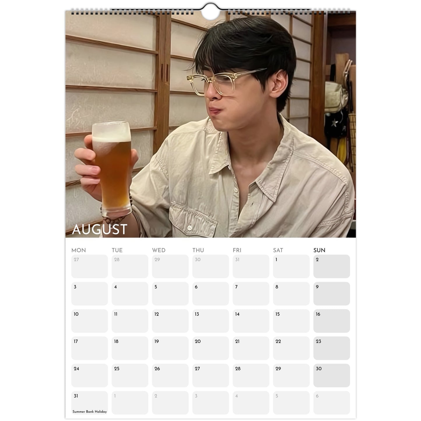 Cha Eun‑woo 2026 A3 wall calendar August