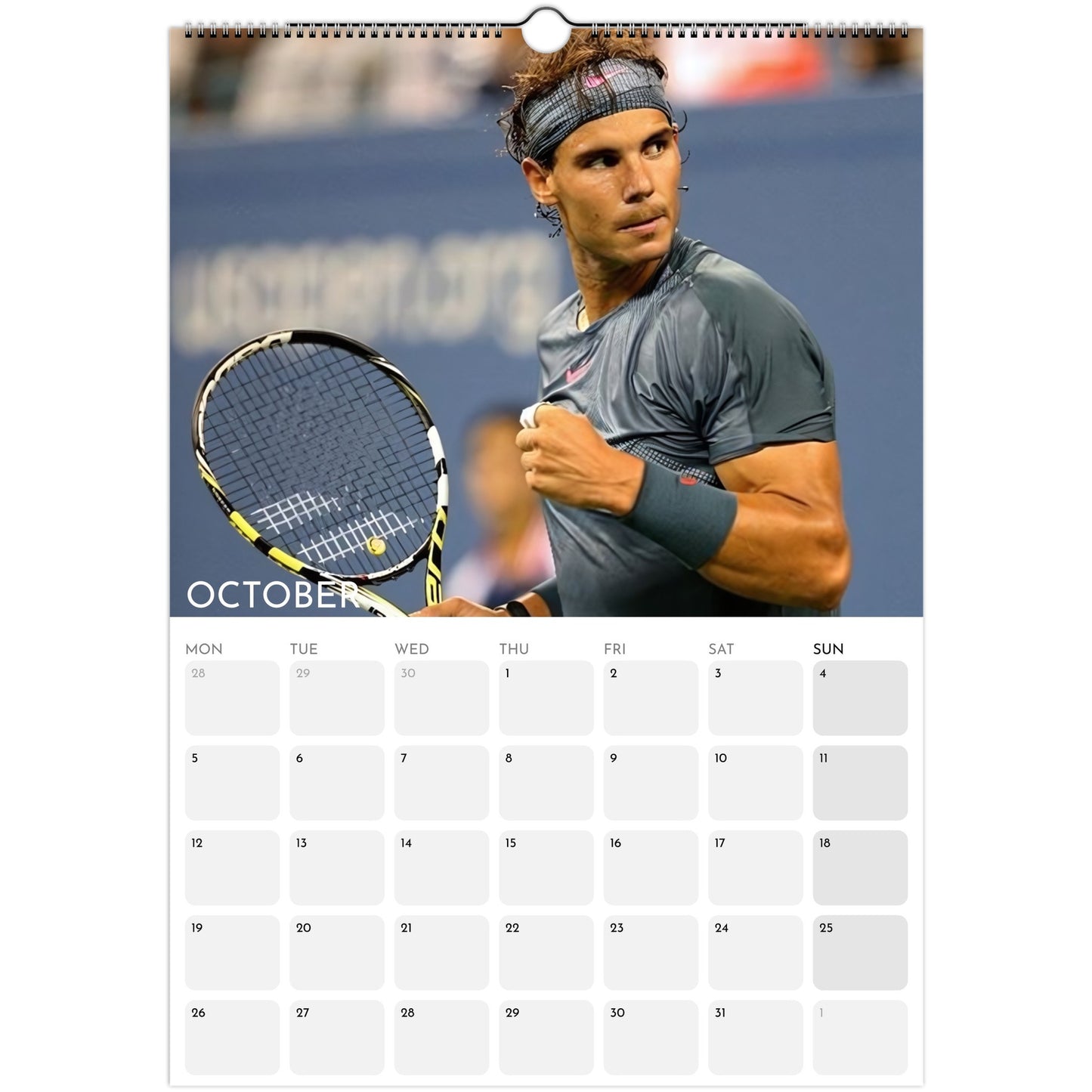 Rafael Nadal 2026 A3 wall calendar October