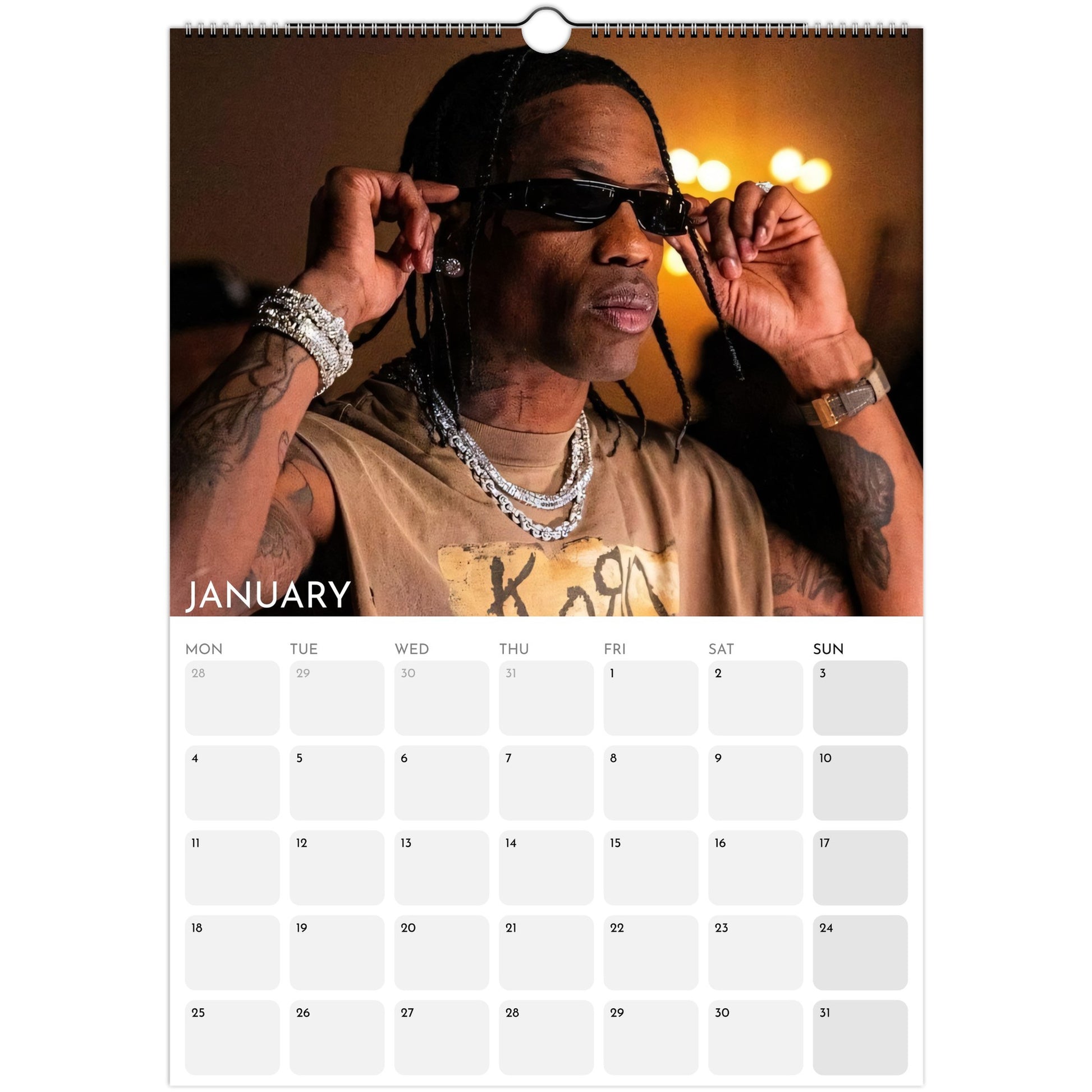 Travis Scott 2026 A3 wall calendar January 2027