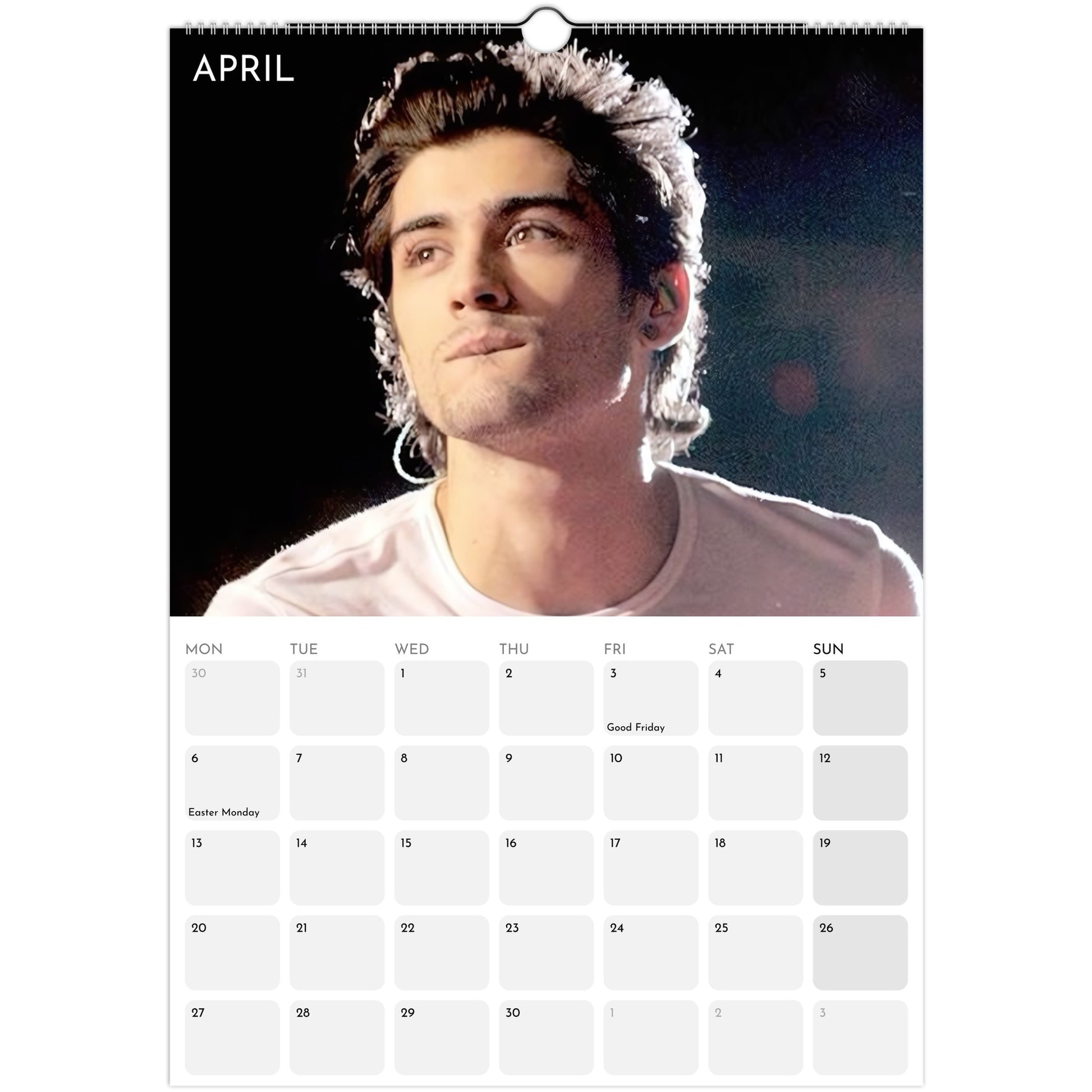 Zayn Malik 2026 A3 wall calendar April