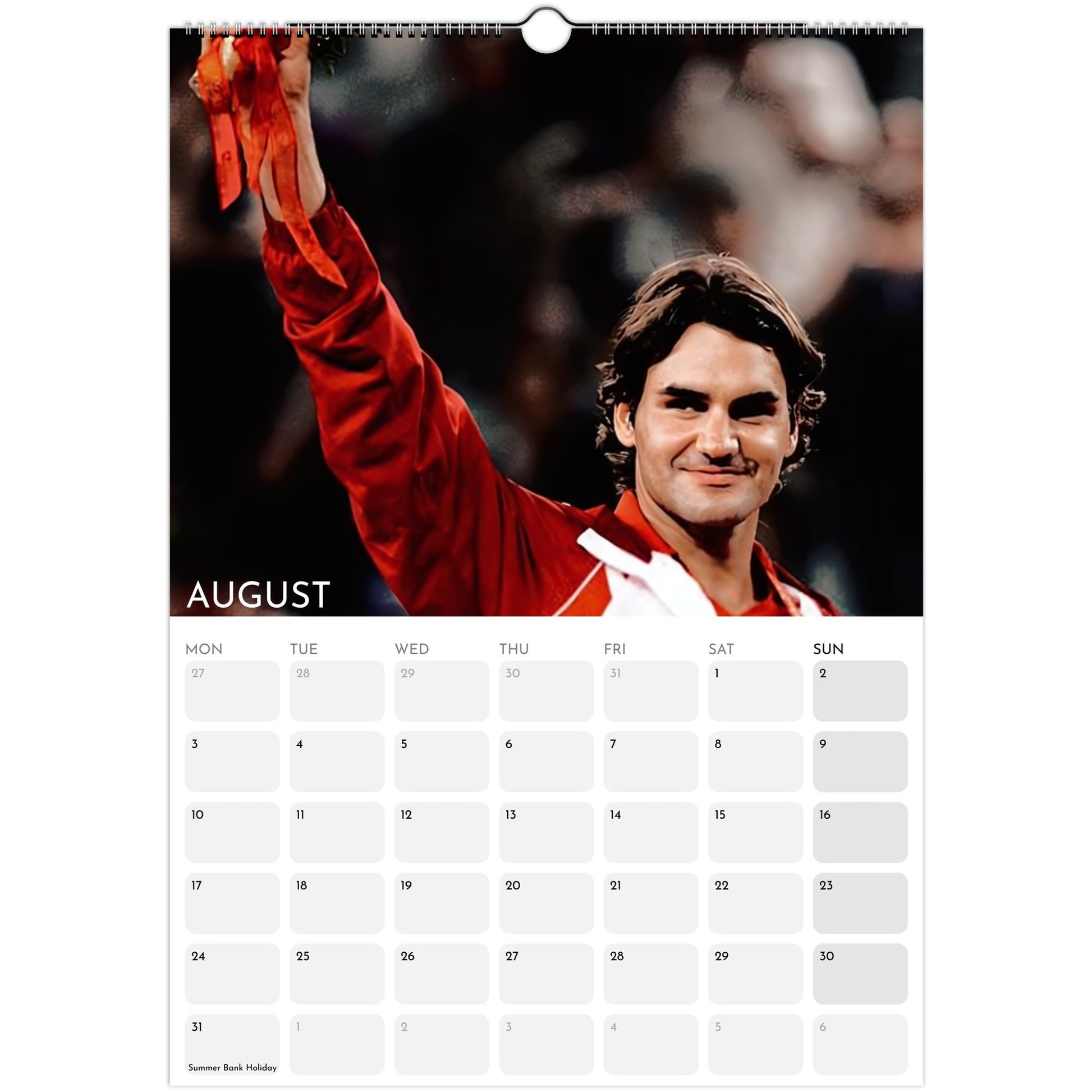 Roger Federer 2026 A3 wall calendar August