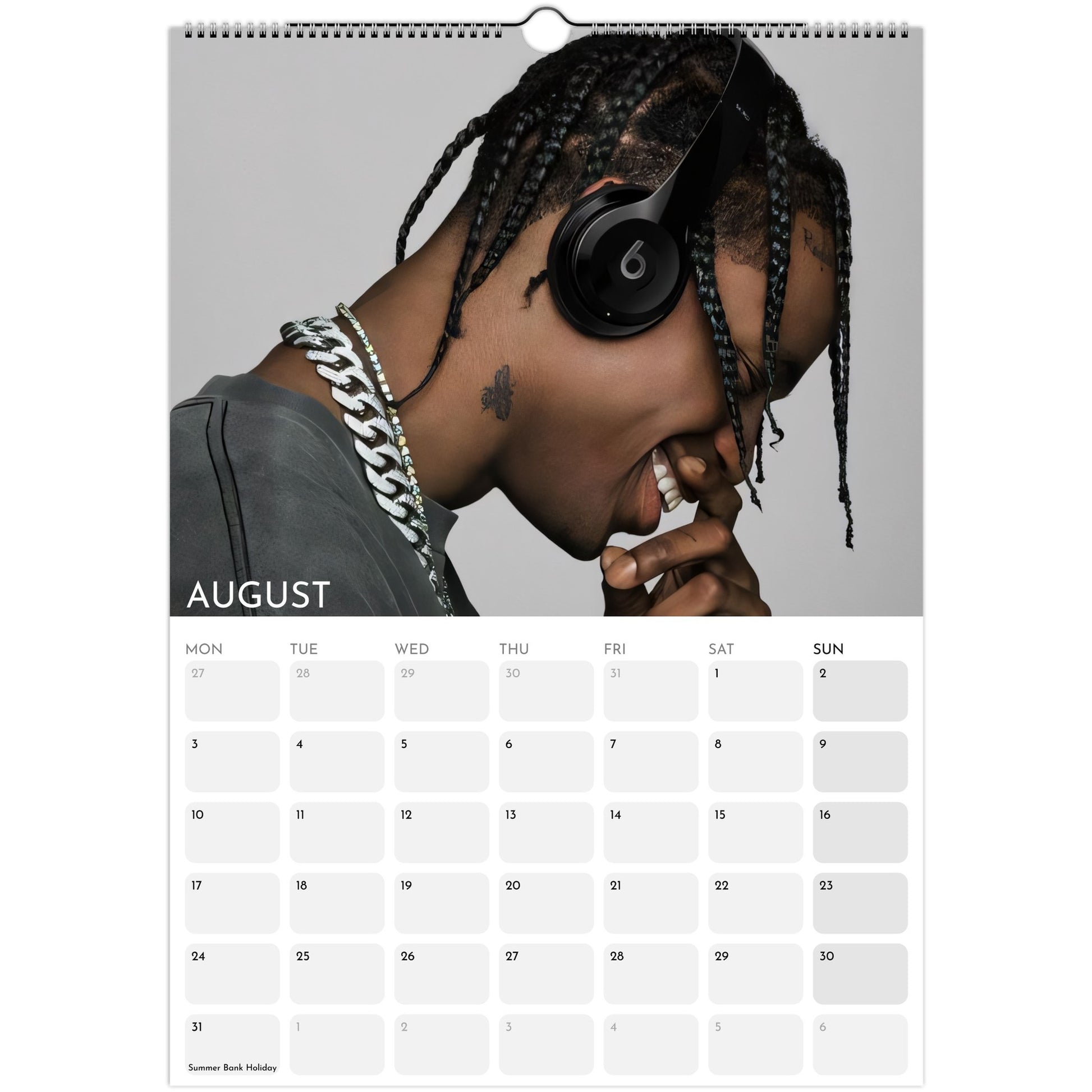 Travis Scott 2026 A3 wall calendar August