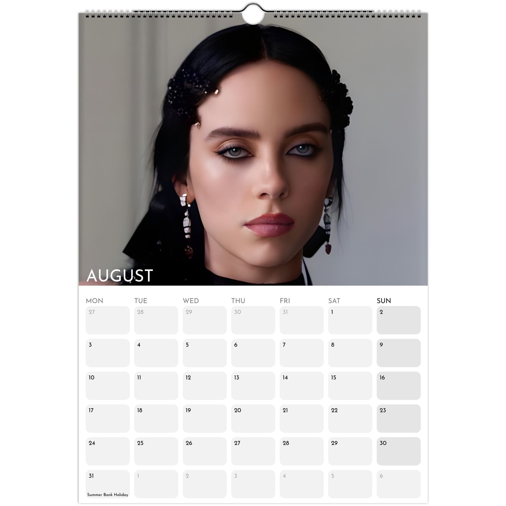 Billie Eilish 2026 A3 wall calendar August