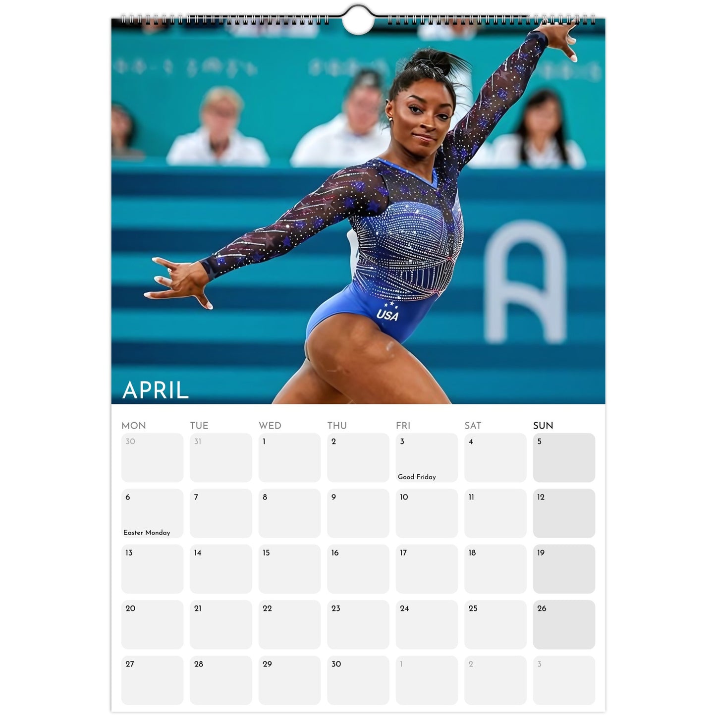 Simone Biles 2026 A3 wall calendar April
