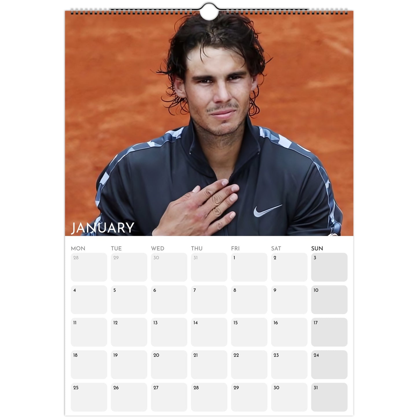 Rafael Nadal 2026 A3 wall calendar January 2027