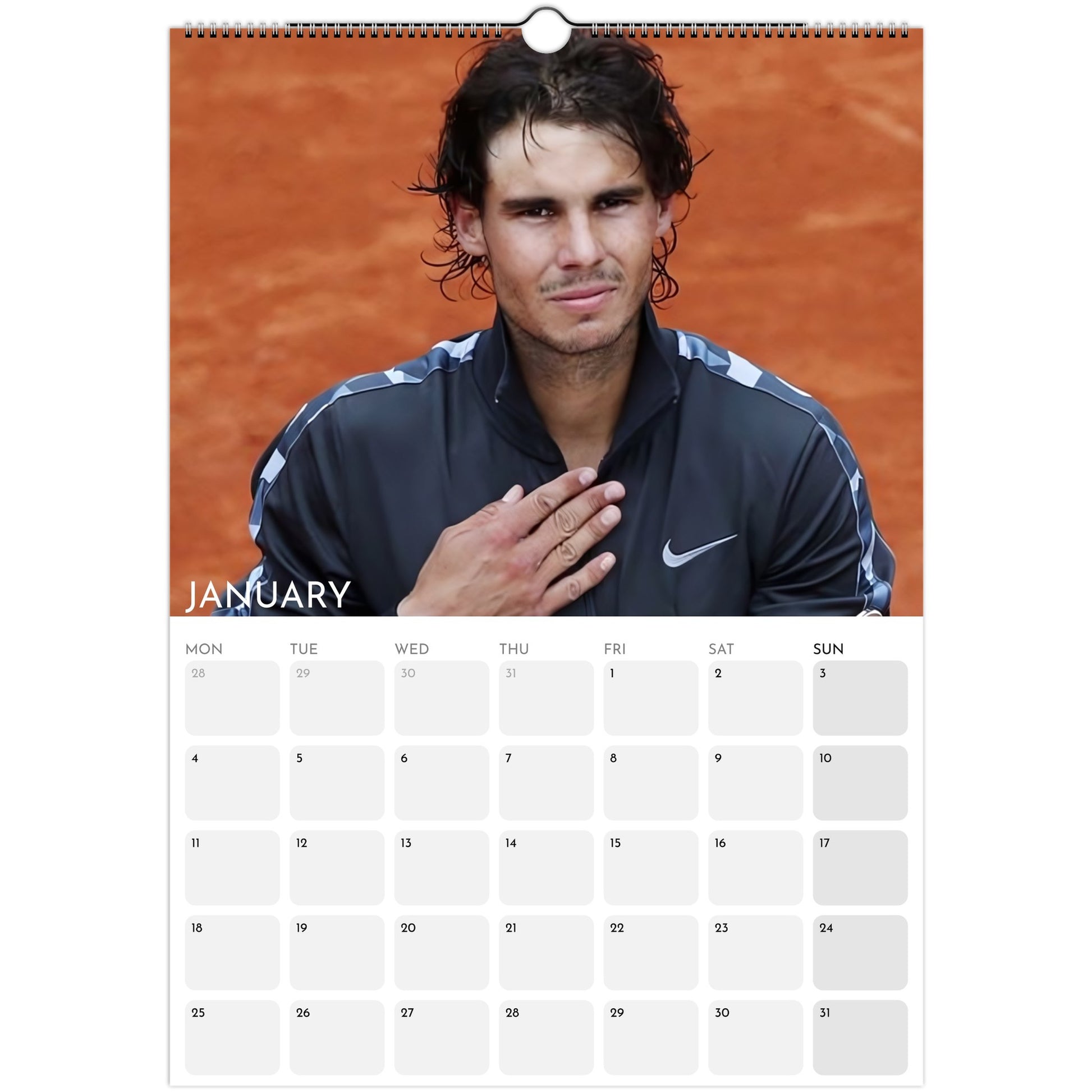 Rafael Nadal 2026 A3 wall calendar January 2027