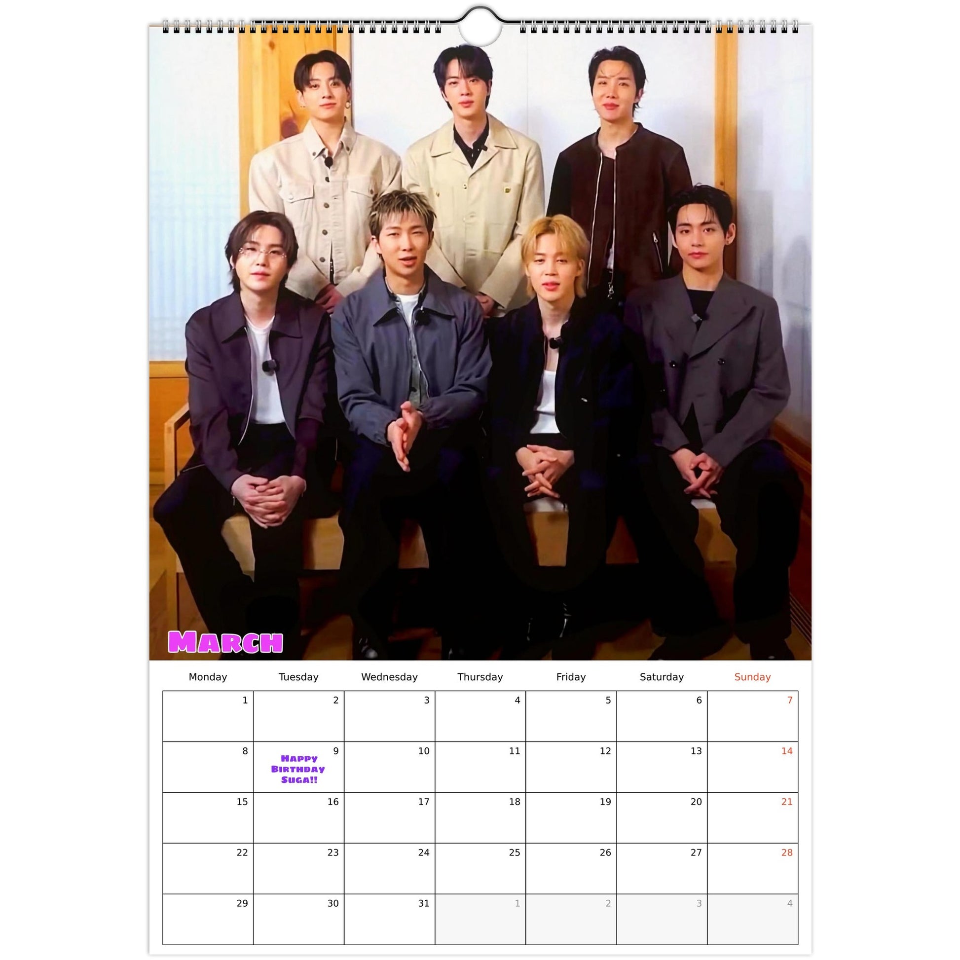 BTS March calendar page 