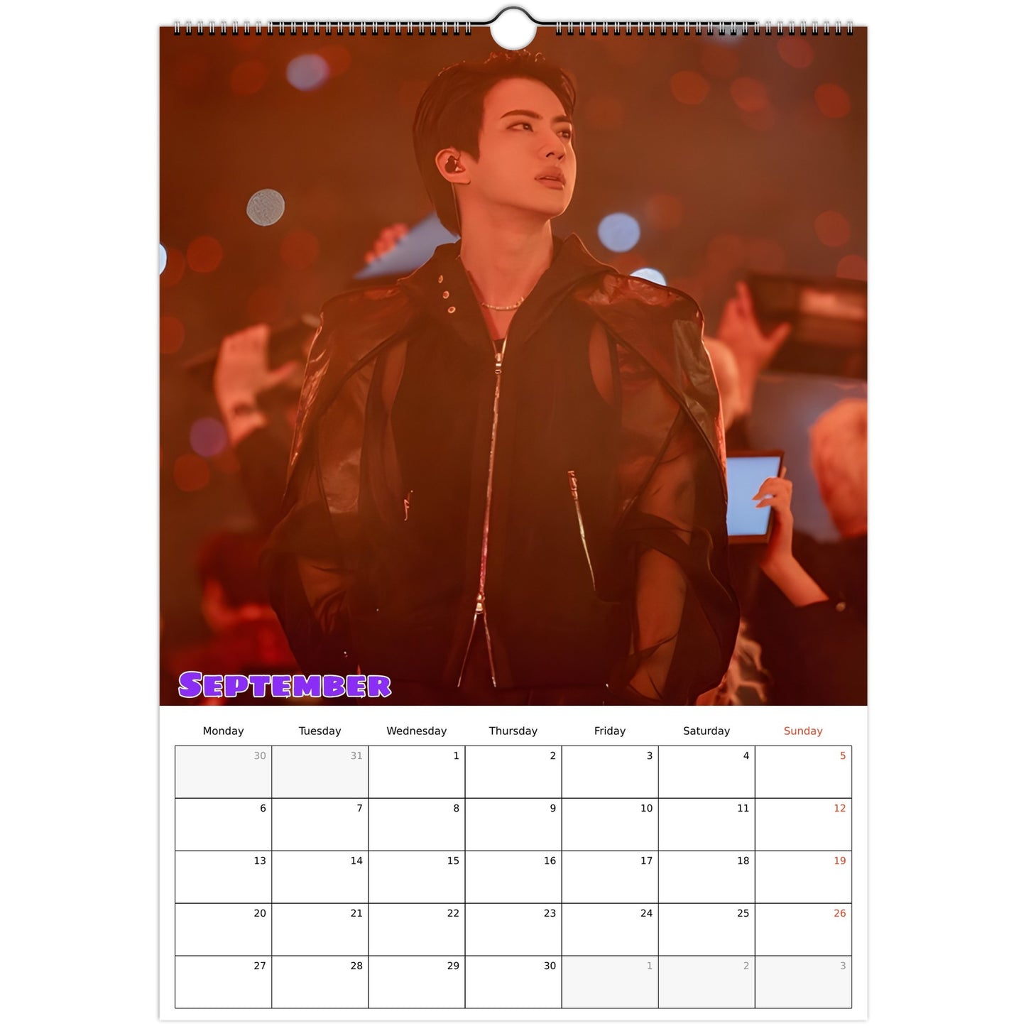 BTS Jin Calendar 2027 September page