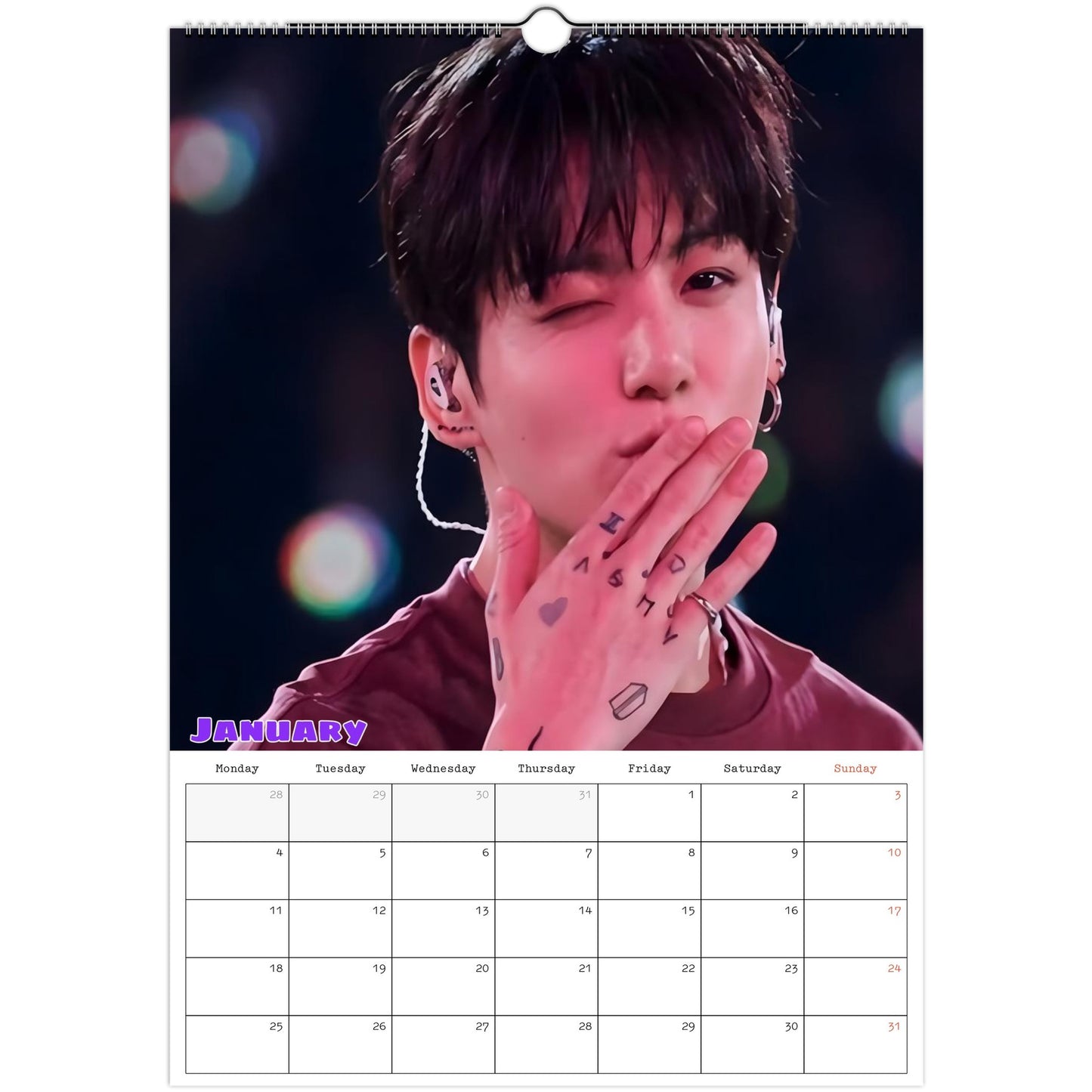 BTS Jungkook Calendar 2027 January page