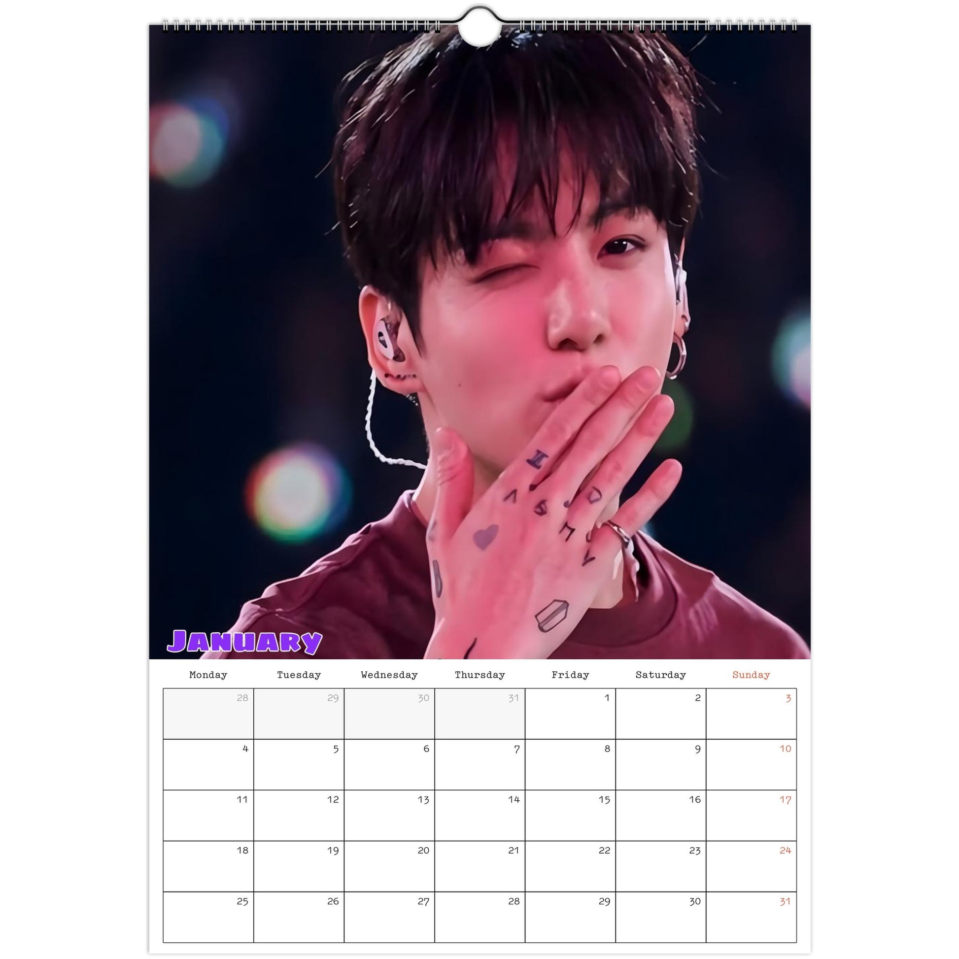 BTS Jungkook Calendar 2027 January page