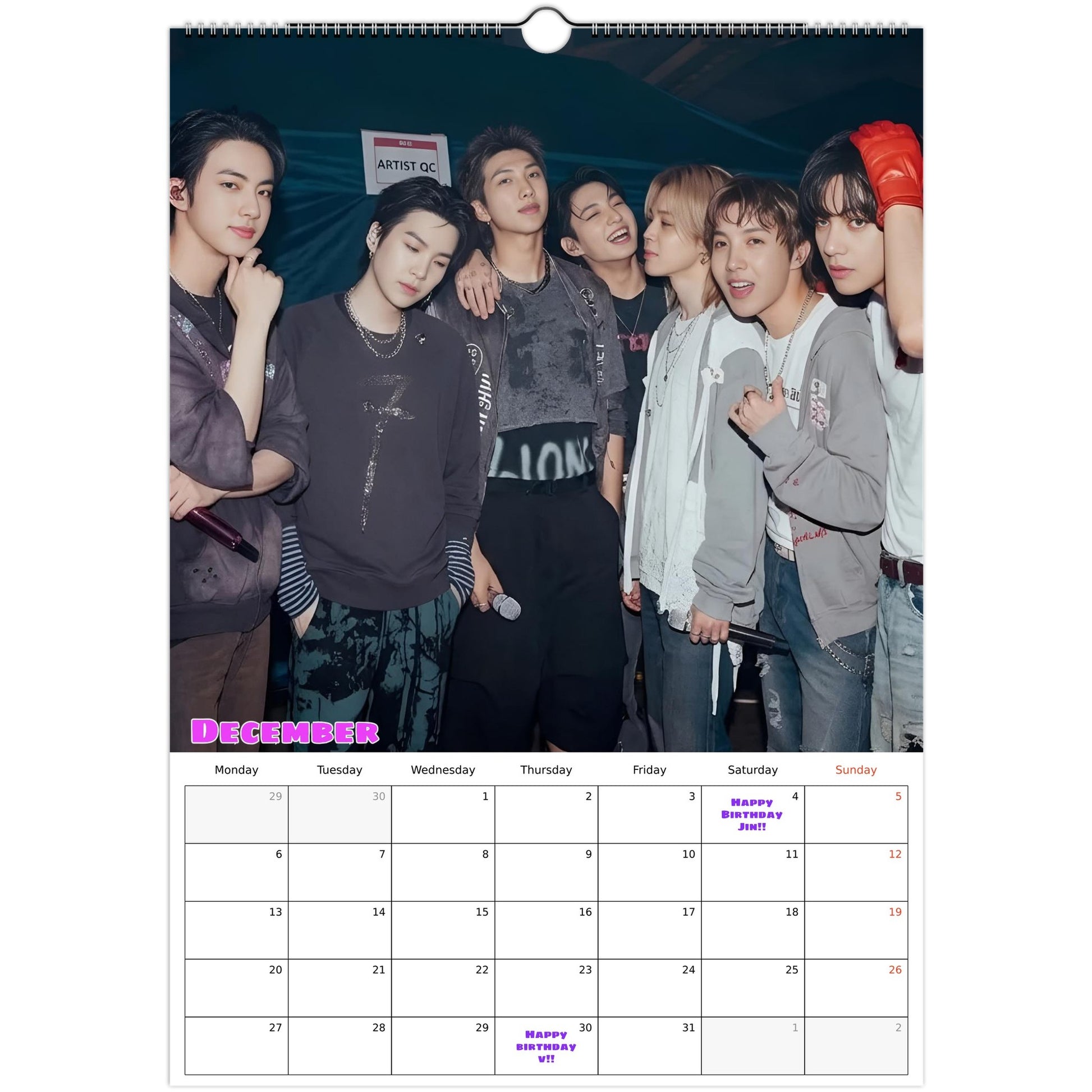 BTS December calendar page 
