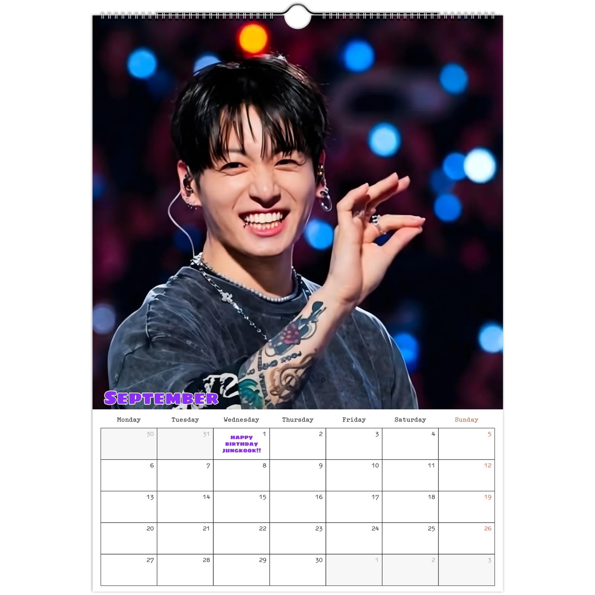 BTS Jungkook Calendar 2027 September page