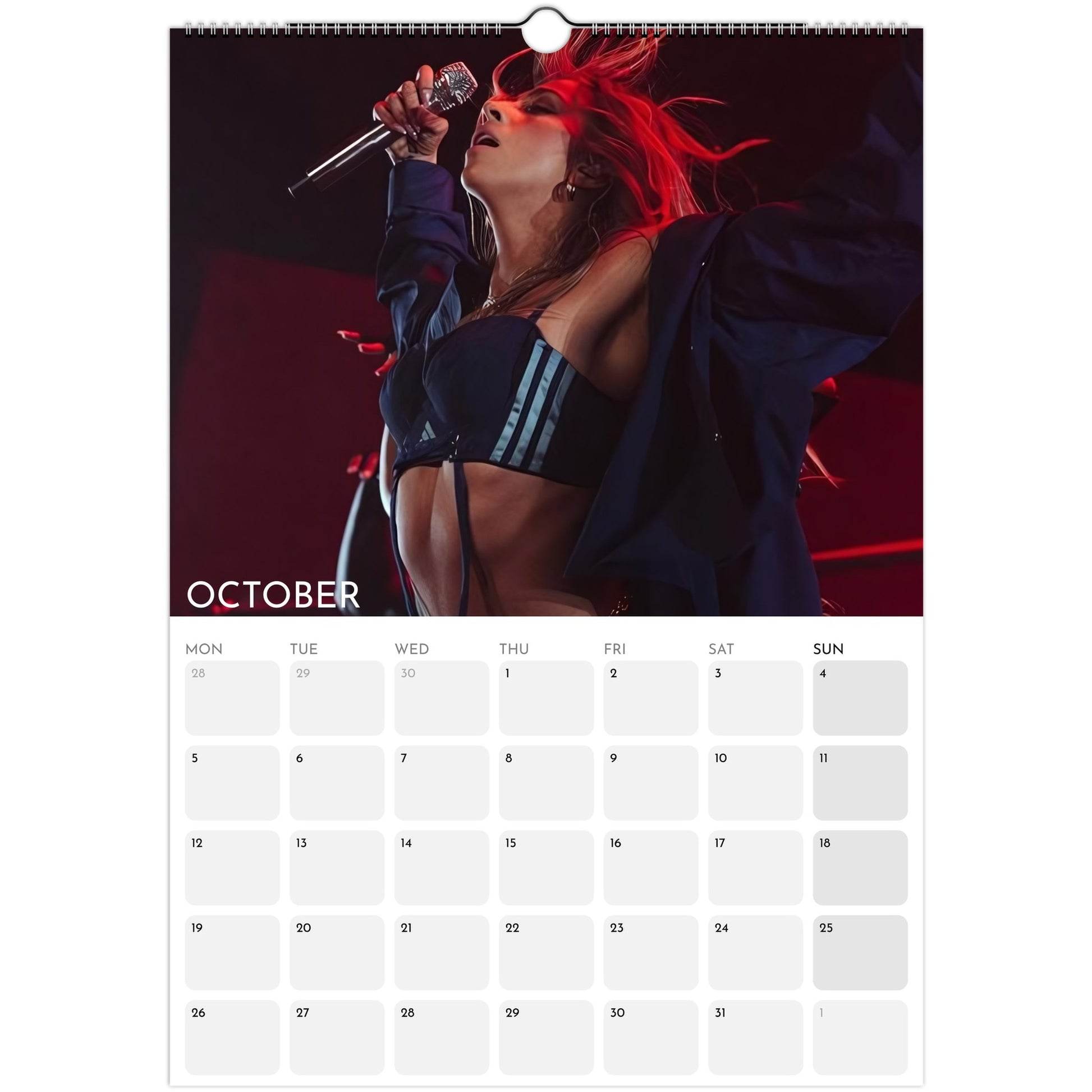 Tate McRae 2026 A3 wall calendar October