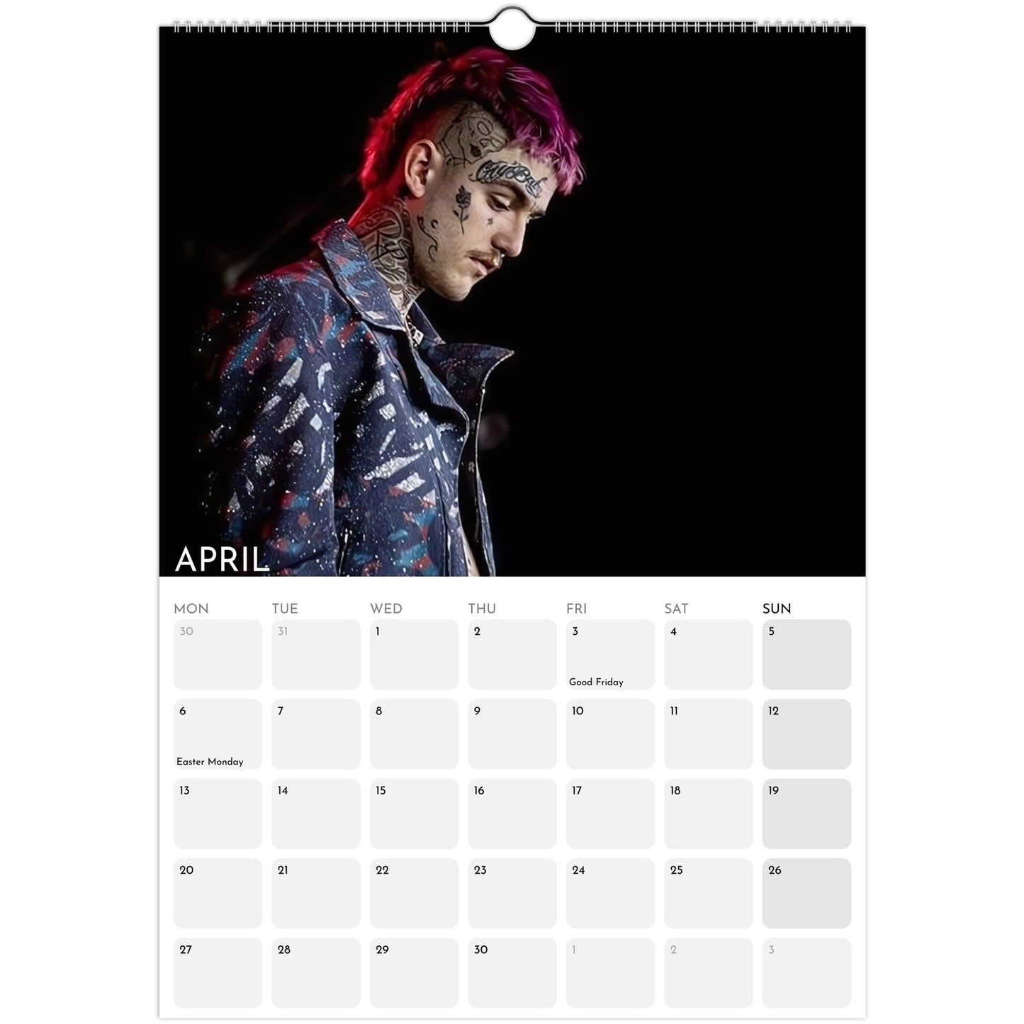 Lil Peep 2026 A3 wall calendar April