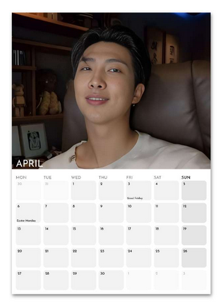BTS RM Namjoon April 2026 calendar page