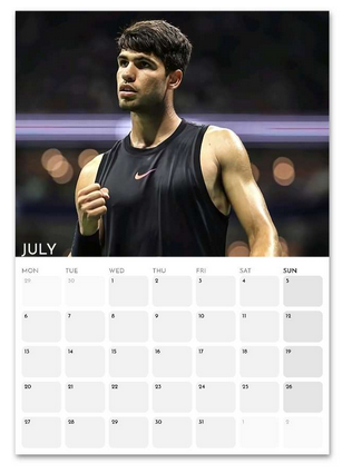 Carlos Alcaraz July 2026 calendar page
