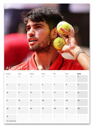 Carlos Alcaraz August 2026 calendar page