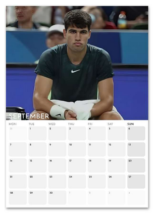 Carlos Alcaraz September 2026 calendar page