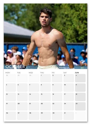 Carlos Alcaraz October 2026 calendar page
