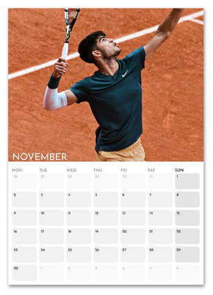 Carlos Alcaraz November 2026 calendar page