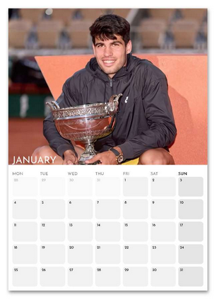 Carlos Alcaraz January 2027 calendar page
