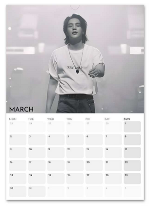 BTS Suga/Yoongi March 2026 calendar page