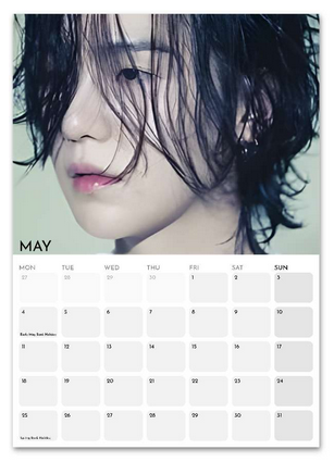 BTS Suga/Yoongi May 2026 calendar page