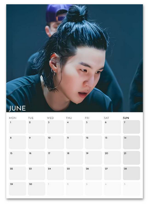 BTS Suga/Yoongi June 2026 calendar page