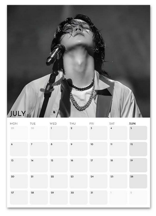 BTS Suga/Yoongi July 2026 calendar page