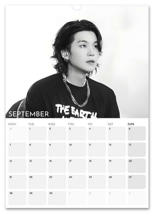 BTS Suga/Yoongi September 2026 calendar page