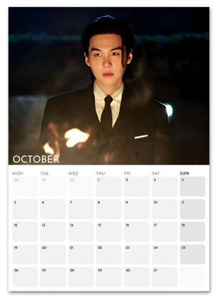 BTS Suga/Yoongi October 2026 calendar page