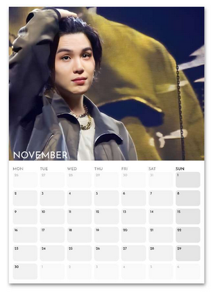 BTS Suga/Yoongi November 2026 calendar page