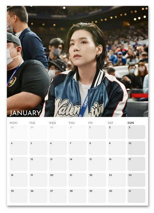 BTS Suga/Yoongi January 2027 calendar page