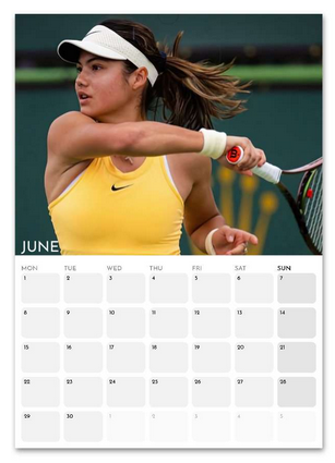 Emma Raducanu June 2026 calendar page