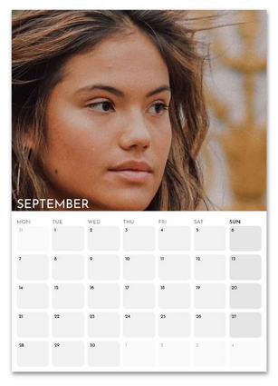 Emma Raducanu September 2026 calendar page