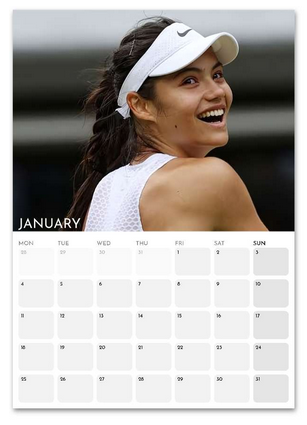 Emma Raducanu January 2027 calendar page