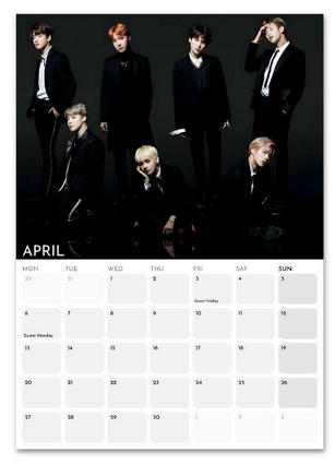 BTS April 2026 calendar page