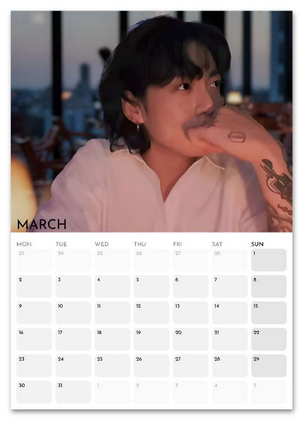 BTS Jungkook March 2026 calendar page