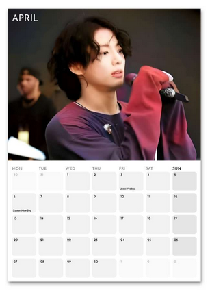 BTS Jungkook April 2026 calendar page