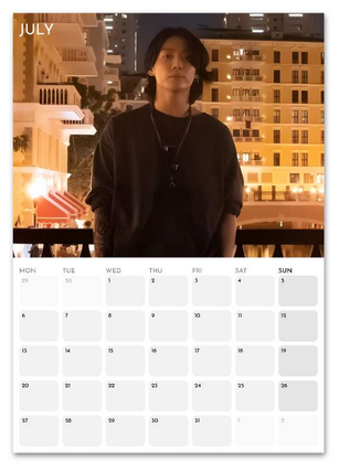 BTS Jungkook July 2026 calendar page