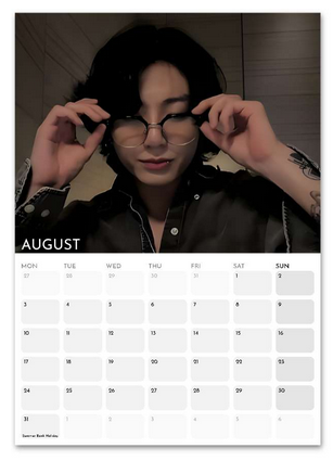 BTS Jungkook August 2026 calendar page