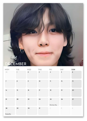 BTS Jungkook December 2026 calendar page