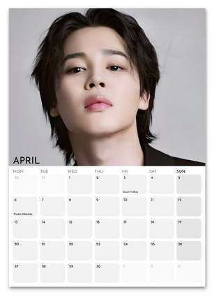 BTS Jimin Elite April 2026 calendar page